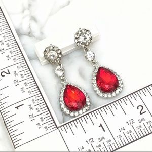 Cherryl's Jewelry - Red Crystal Rhinestone Drop Occasion Earrings Cherryl's Jewelry - Red Crystal Rhinestone Drop Occasion Earrings